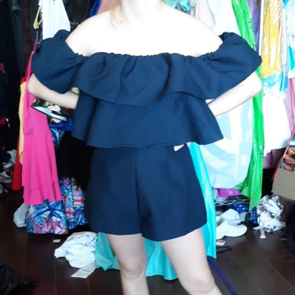 Navy brocade romper